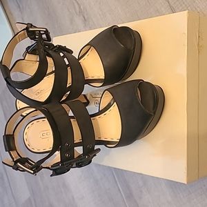 Coach buckle burnished leather heels